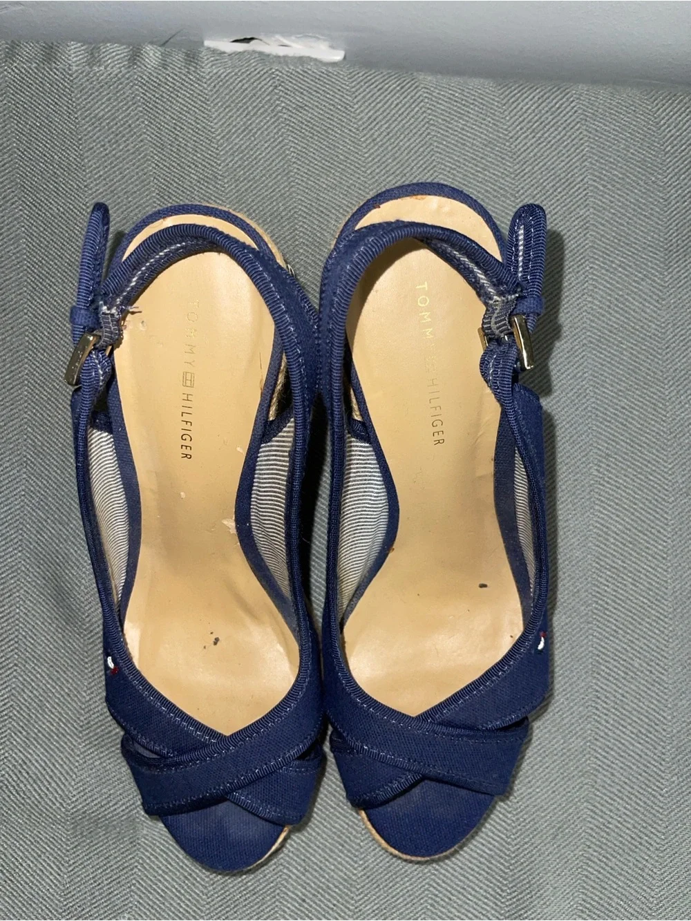 Tommy Hilfiger Navy Crisscross Slingback Wedge Sandals. //cod #C3